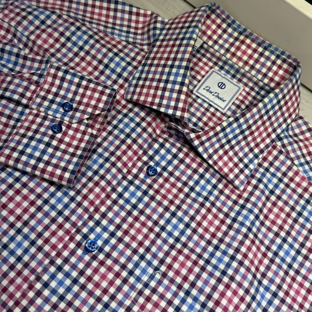 David Donahue Shirt Mens XL Blue Red Plaid Button Up Long Sleeve